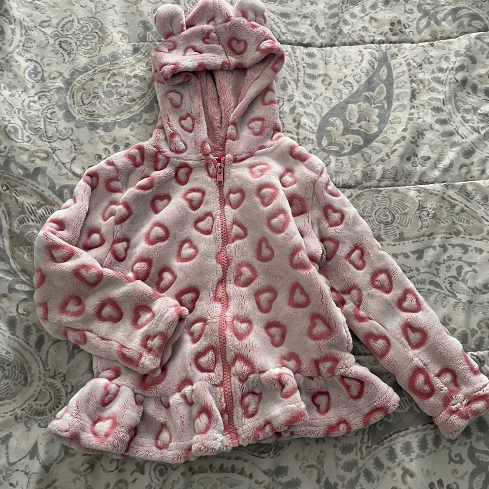 Fuzzy Heart Print Jacket